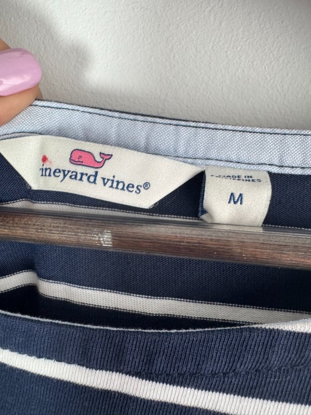 Vineyard Vines Navy 100% Cotton White Striped Knit Shift Dress Scalloped Hem - M - Picture 4 of 7
